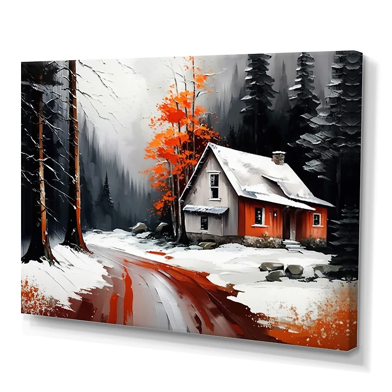 Monochrome Orange Cottage Winter IV Wall Art