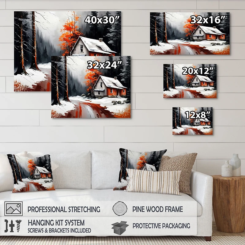 Monochrome Orange Cottage Winter IV Wall Art