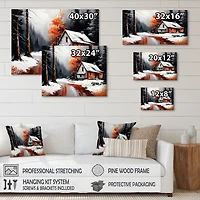 Monochrome Orange Cottage Winter IV Wall Art