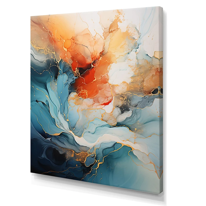 Abstraction dynamique turquoise et orange « Bold Flow Collage »