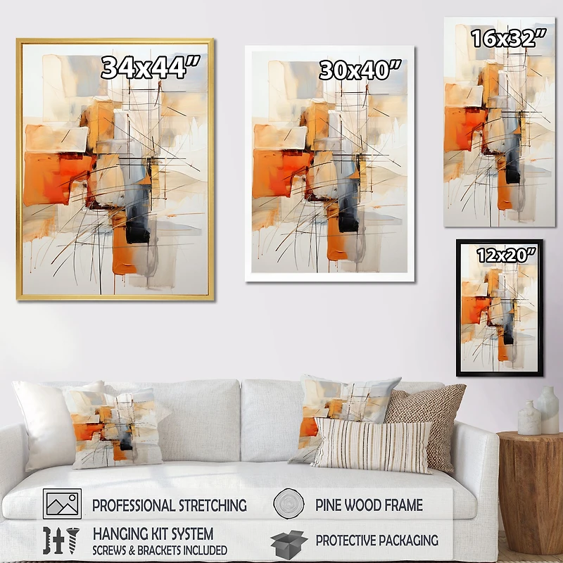 Orange and Grey Lines – Modern Expressionist Composition