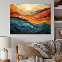 Bold Coral and Teal Mountains – Vibrant Modern Landscape