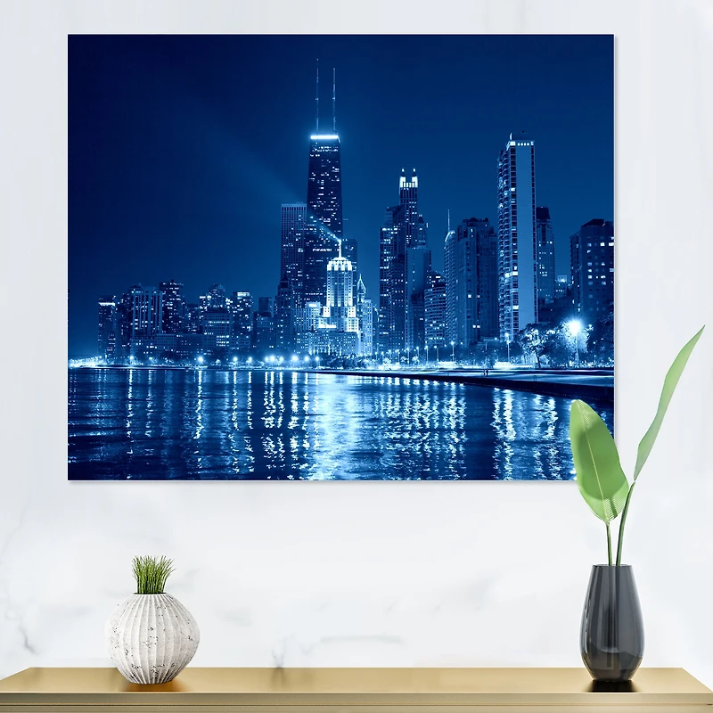 Blue Chicago Skyline Night Canvas Print