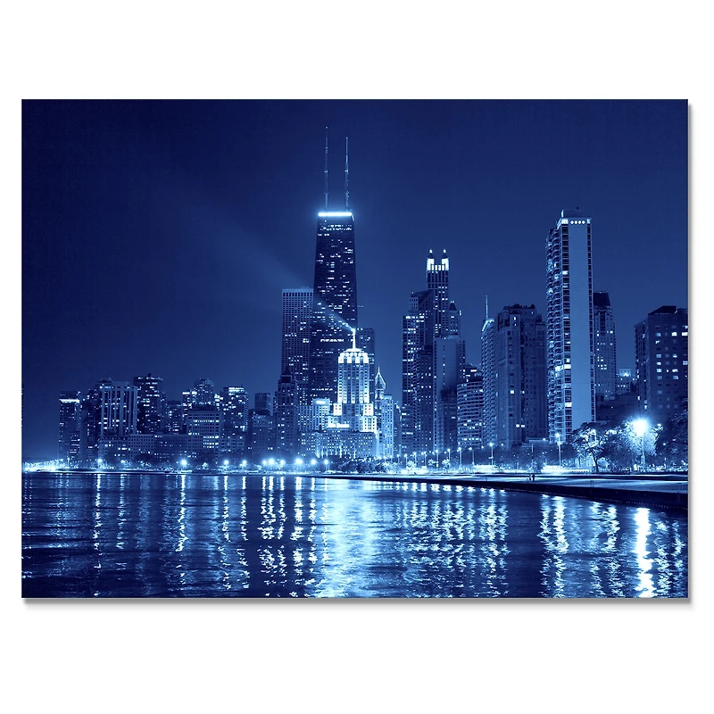 Toile imprimée « Blue Chicago Skyline Night