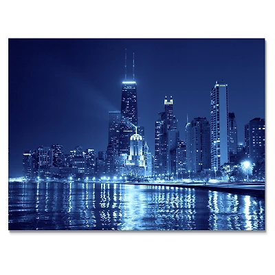 Toile imprimée « Blue Chicago Skyline Night »