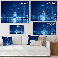 Blue Chicago Skyline Night Canvas Print