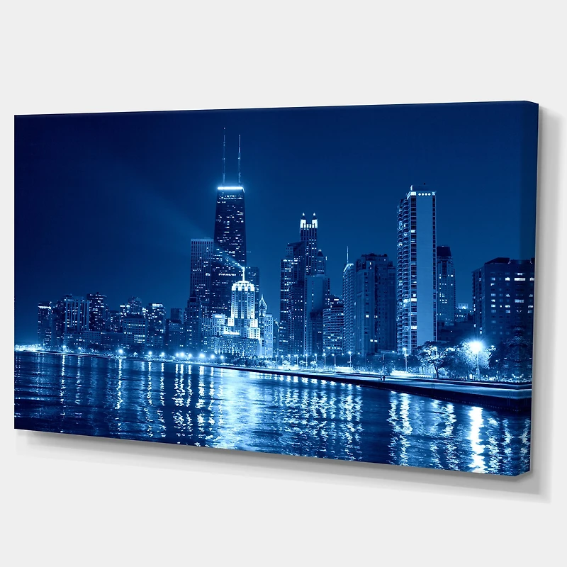 Blue Chicago Skyline Night Canvas Print