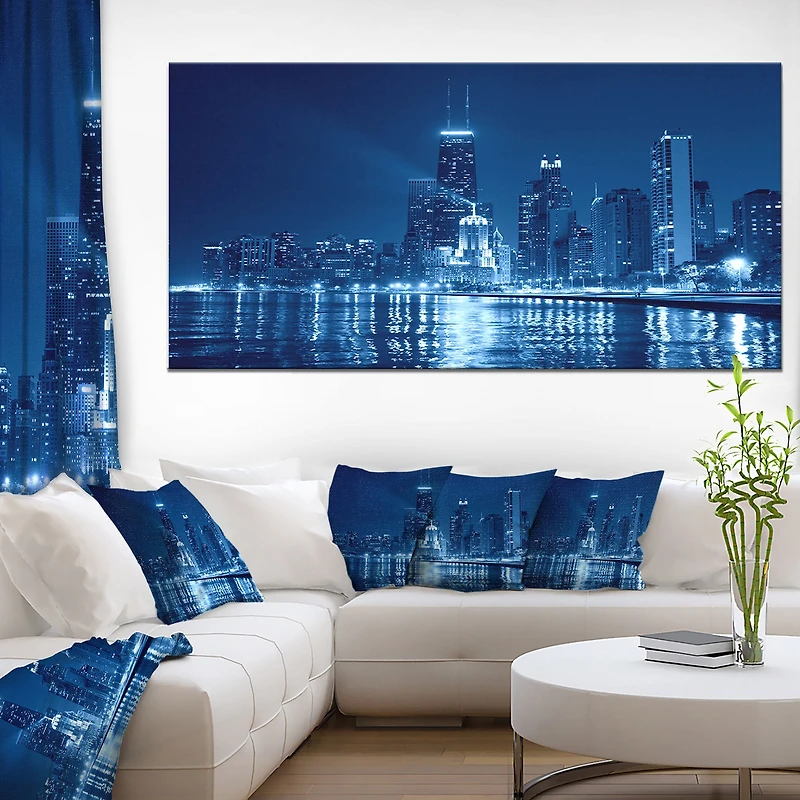 Blue Chicago Skyline Night Canvas Print