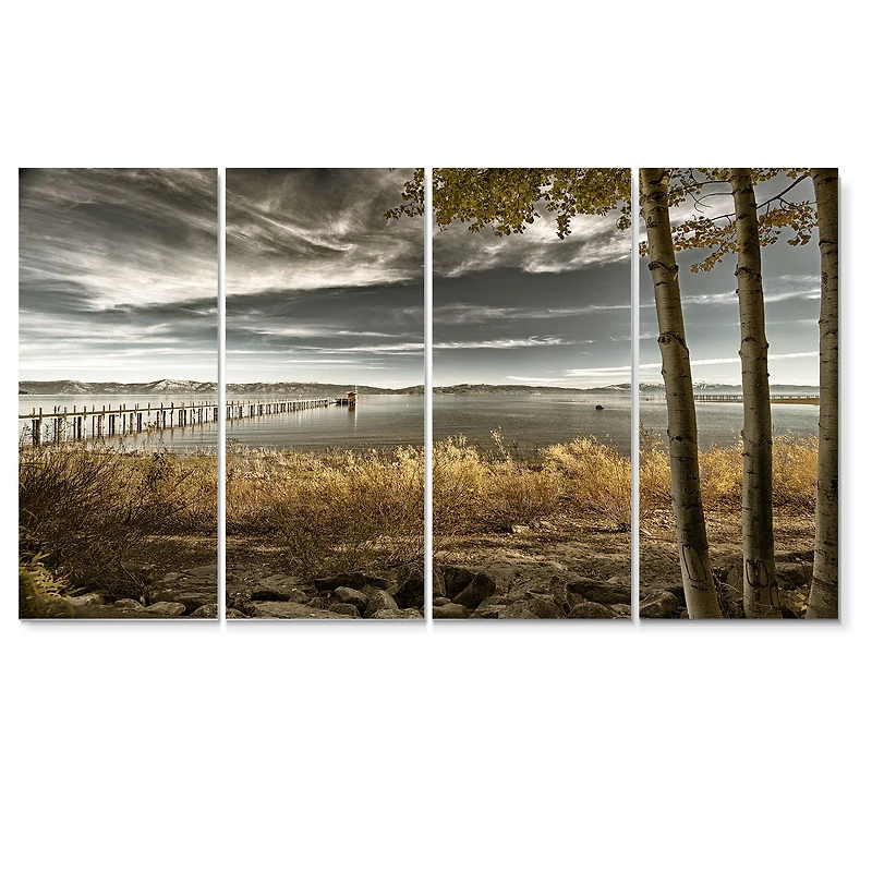 Pier Brown Lake Canvas Art Print