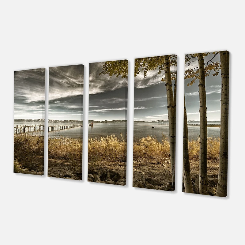 Pier Brown Lake Canvas Art Print