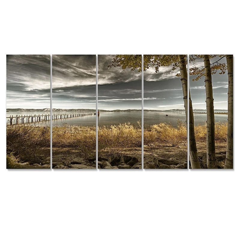 Pier Brown Lake Canvas Art Print