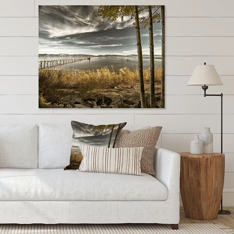 Pier Brown Lake Canvas Art Print