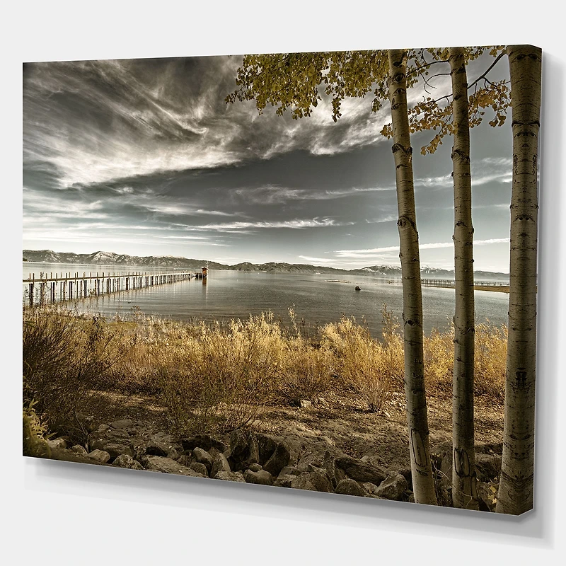 Pier Brown Lake Canvas Art Print