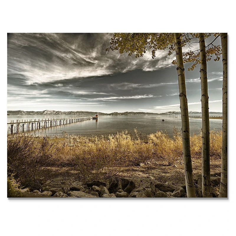 Pier Brown Lake Canvas Art Print