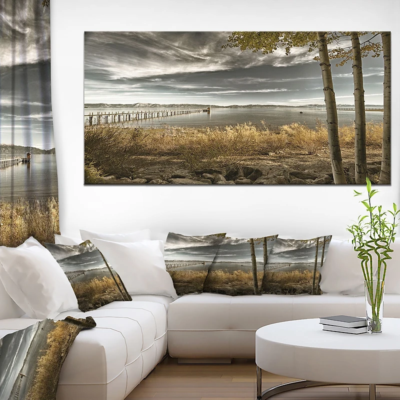 Pier Brown Lake Canvas Art Print