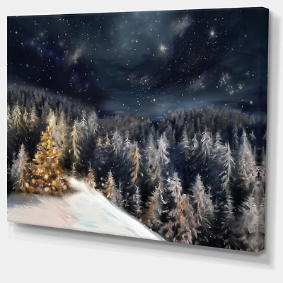Night Forest Christmas Tree  Wall Art
