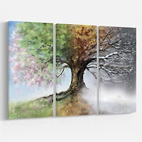 Tree with Four Seasons Canvas Art Print - Panels