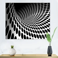 Waves and Circles Black White  Art Canvas Print