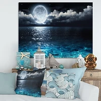 Romantic Full Moon Over Sea Canvas Art Print
