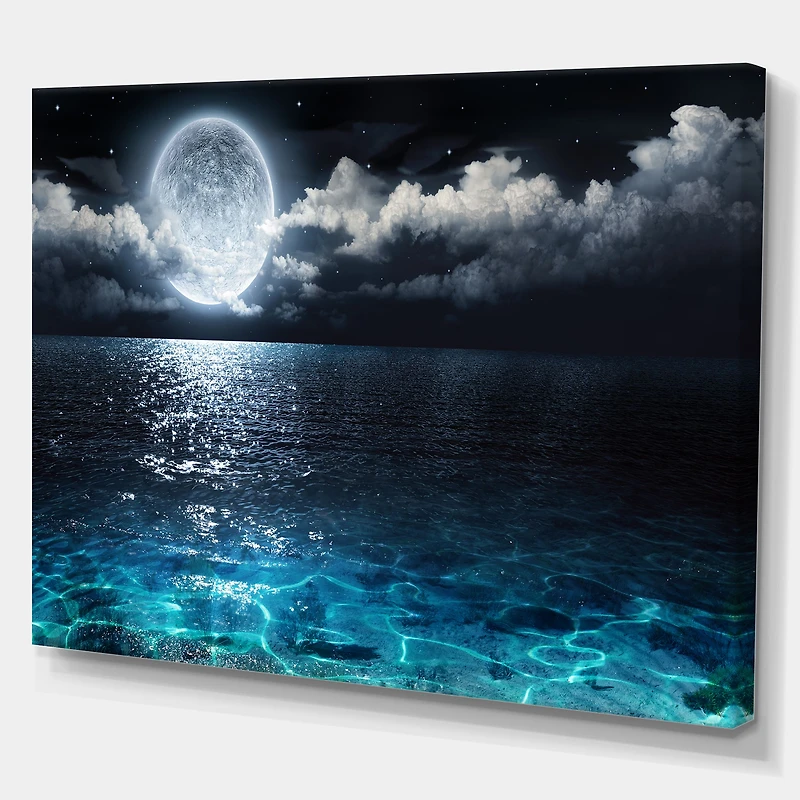 Romantic Full Moon Over Sea Canvas Art Print