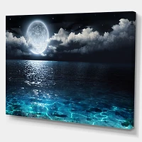 Romantic Full Moon Over Sea Canvas Art Print