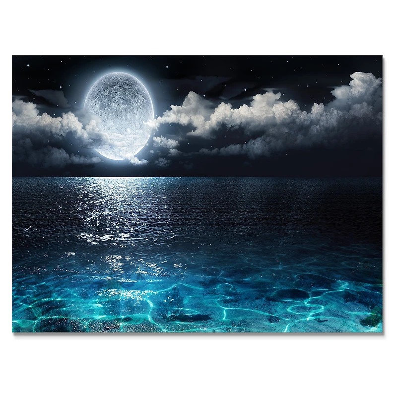 Romantic Full Moon Over Sea Canvas Art Print