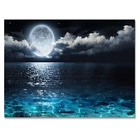 Romantic Full Moon Over Sea Canvas Art Print