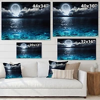 Romantic Full Moon Over Sea Canvas Art Print