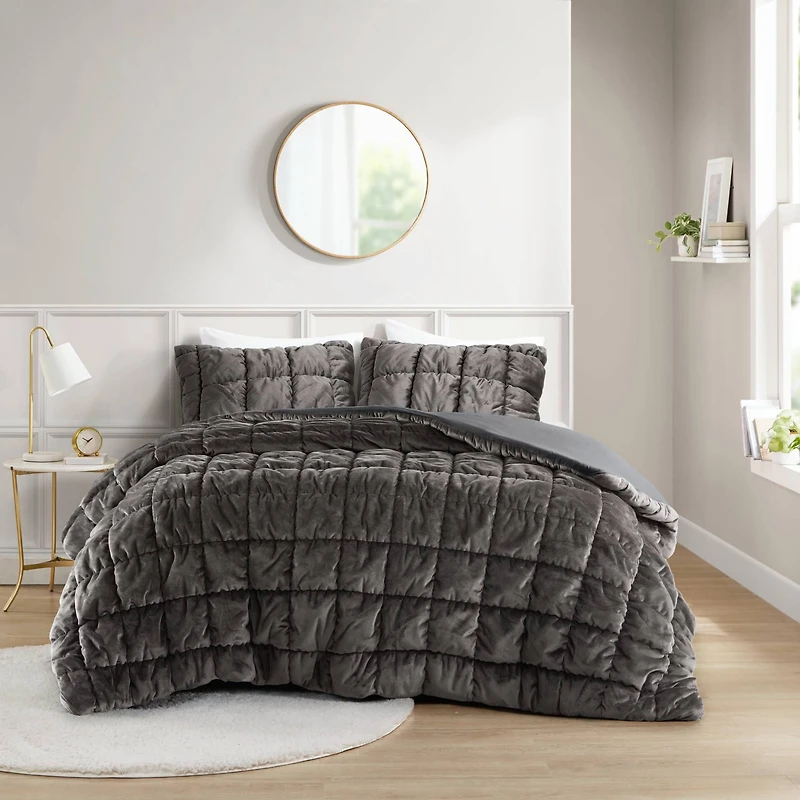 Puffy Velvet Comforter Set