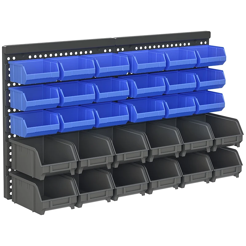 Wall-Mounted Tool Organizer with 30 Storage Bins & Pegboard