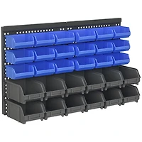 Wall-Mounted Tool Organizer with 30 Storage Bins & Pegboard