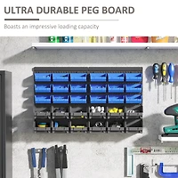 Wall-Mounted Tool Organizer with 30 Storage Bins & Pegboard