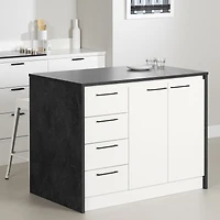 Myro Kitchen Island with Storage Faux Black Stone and White by South Shore Furniture