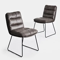 Industrial Vintage-Style Upholstered Dining Chairs, Set of 2 - Grey