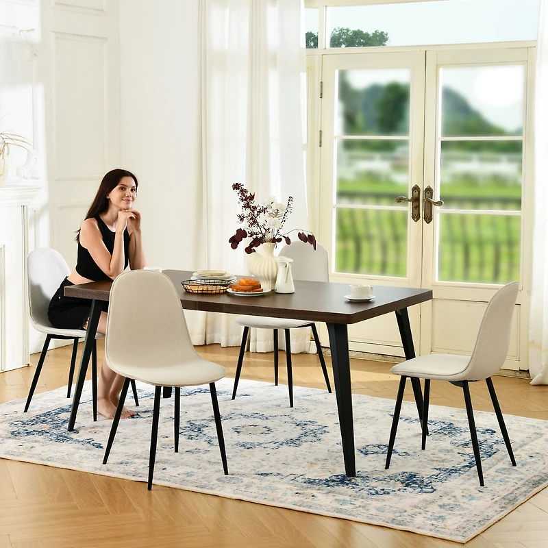 Ensemble de salle à manger moderne 5 pièces avec table marron foncé et chaises ivoire