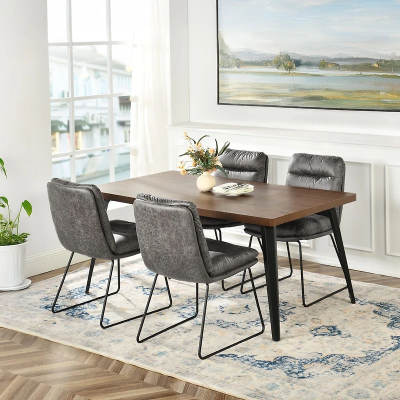 Dining Set with Grey Chairs, Set of 5