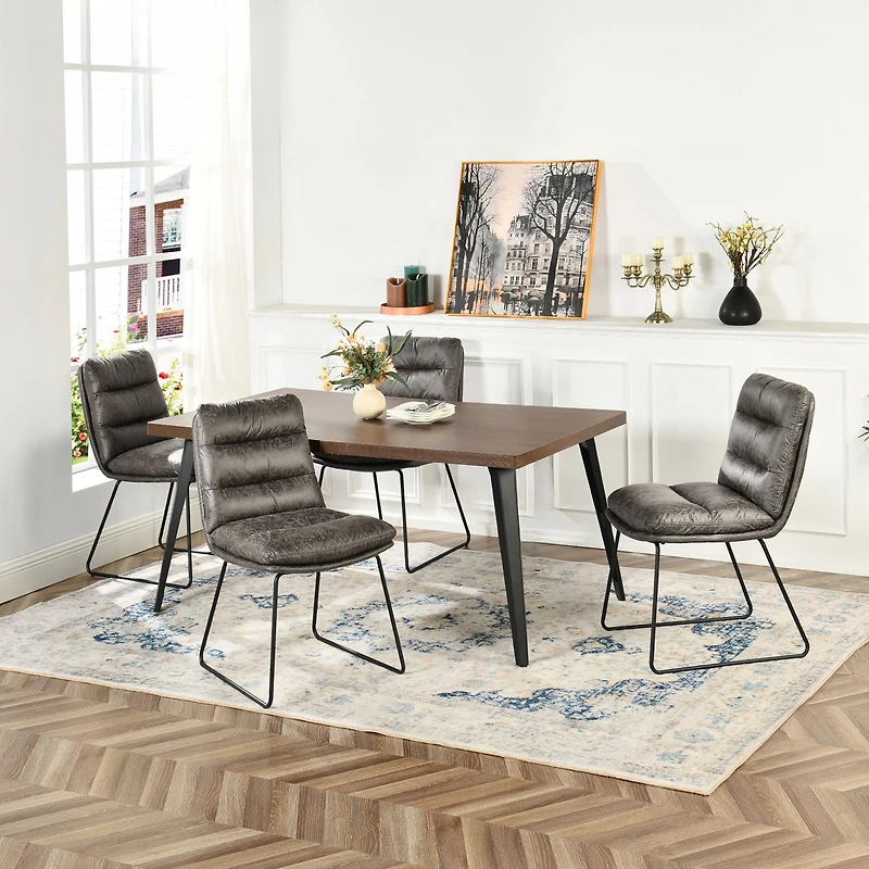 Dining Set with Grey Chairs, Set of 5