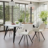 Ensemble de salle à manger en finition marbre avec chaises pivotantes beiges, ensemble de 5