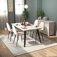 Maison Classique Modern 5-Piece Dining Set with Marble Table and Ivory Chairs