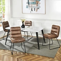 Marble Finish Dining Set with Brown Chairs, Set of 5 - White