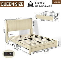 Cadre de lit Summit beige grand rembourré avec tiroirs de rangement et ports USB