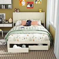 Cadre de lit Summit beige grand rembourré avec tiroirs de rangement et ports USB