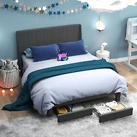 Upholstered Grey Summit Queen Bed Frame with Storage Drawers and USB Ports