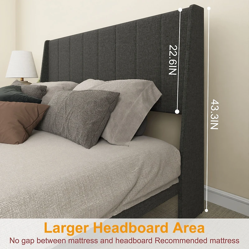 Upholstered Grey Summit Queen Bed Frame with Storage Drawers and USB Ports