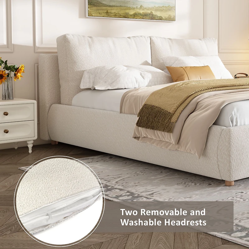 Modern Minimalist Loop-Pile Upholstered Bed Frame – King, Beige