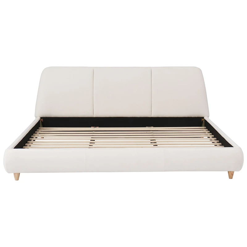 Lit king moderne capitonné en lin avec tête de lit douce – Beige