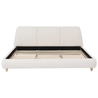 Lit king moderne capitonné en lin avec tête de lit douce – Beige