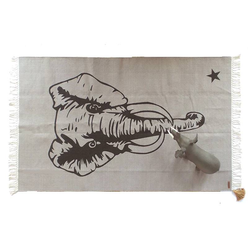 100% Cotton Elephant Rug - Grey