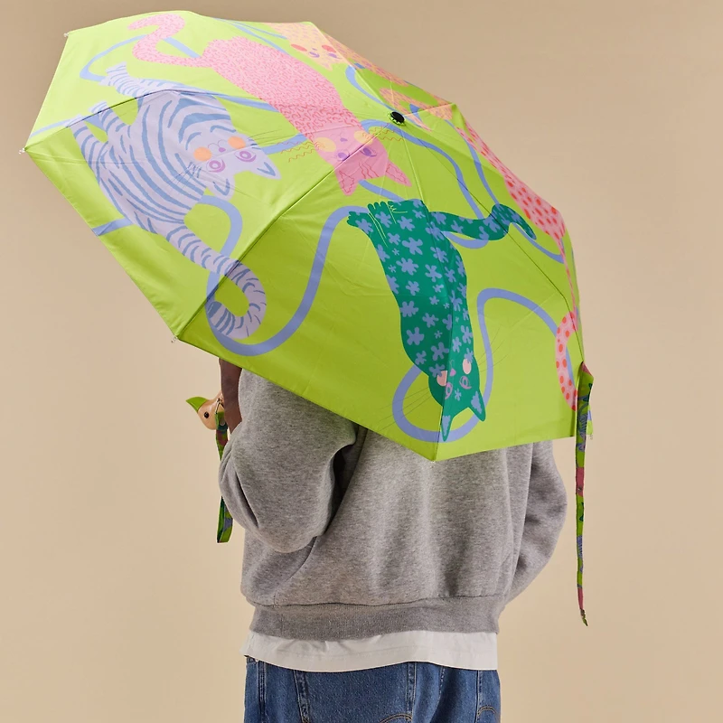 Duckhead Lime Arty Cats Compact Umbrella