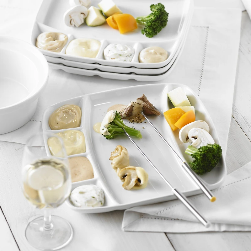 Trudeau Square Fondue Plates - White, Set of 4